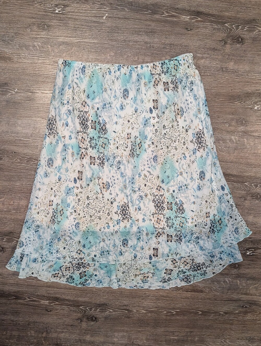 Whimsical Blue and White Floral Midi Skirt